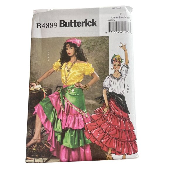 Butterick B4889 Gypsy Costume Sewing Pattern Size XS-S-M Top Skirt Tiered Ruffle - Picture 1 of 7